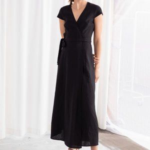 & Other Stories Black Wrap Linen Dress
